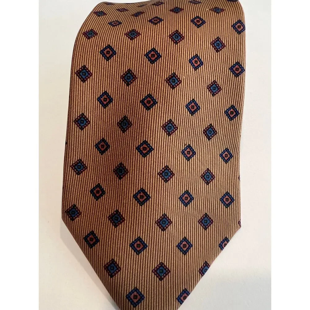 Pancaldi Prestige Made in Italy Men’s Silk Neck Tie Gold Blue SG